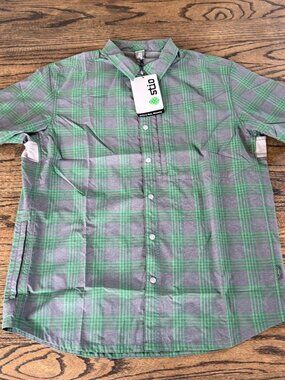 Stio Bristlecone Plaid Short Sleeve Snap Outdoor Mens Large Gray/Green Shirt NWT